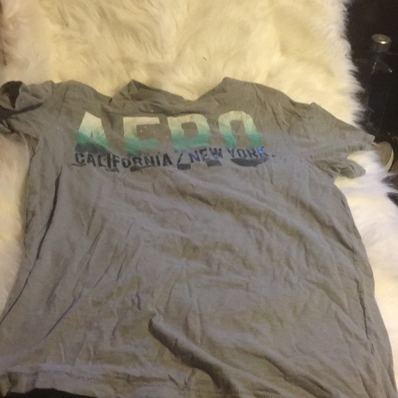 T-shirt Graphique Homme Aeropostale - XS Gris Argenté - Coupe étroite - Occasion TB